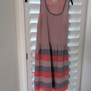 Maison Jules Pink and Gray Striped Casual Dress